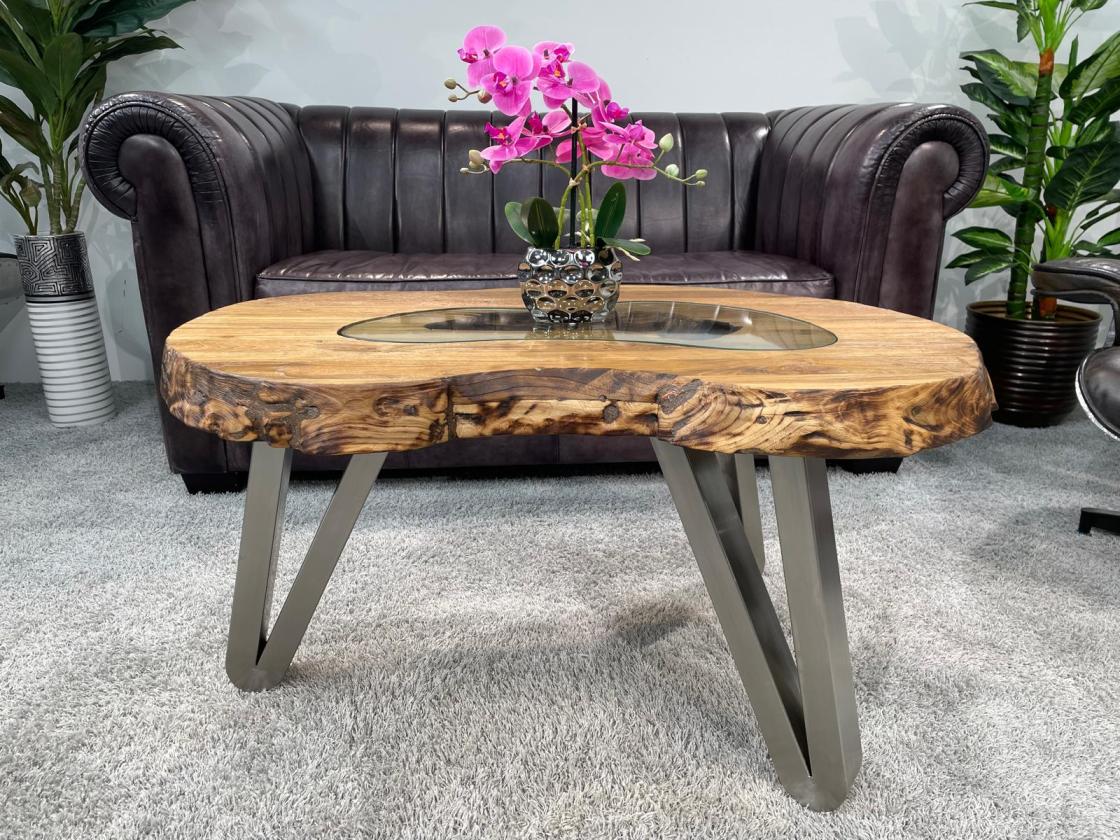 Design Sofatisch Loftstyle Altholz Edelstahl