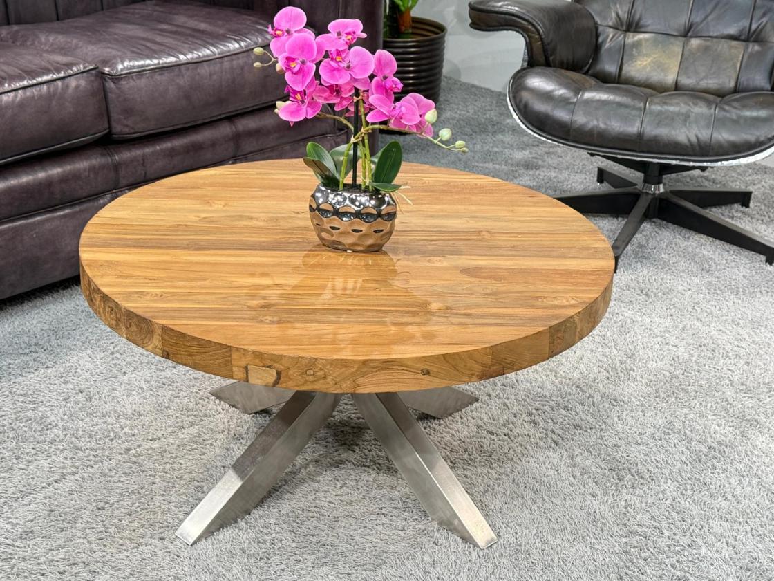 Runder Wohnzimmertisch Eternia 80 cm Holz Edelstahlgestell