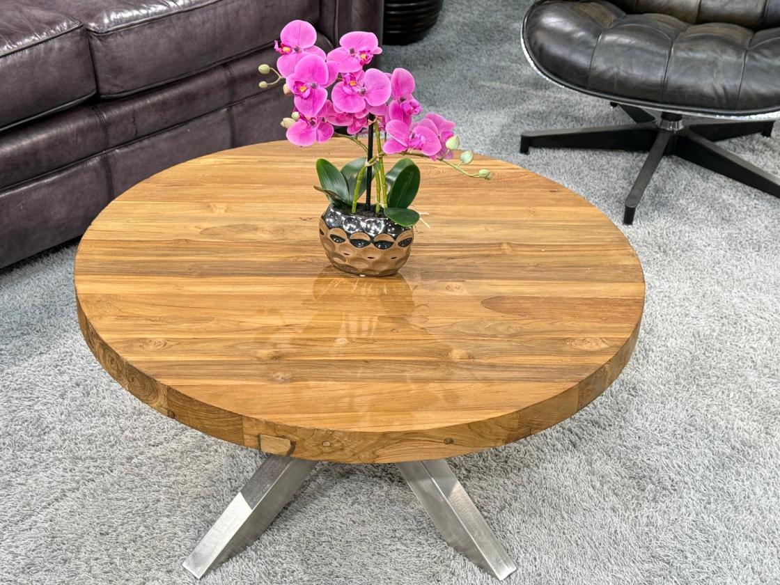 Runder Wohnzimmertisch Eternia 80 cm Holz Edelstahlgestell