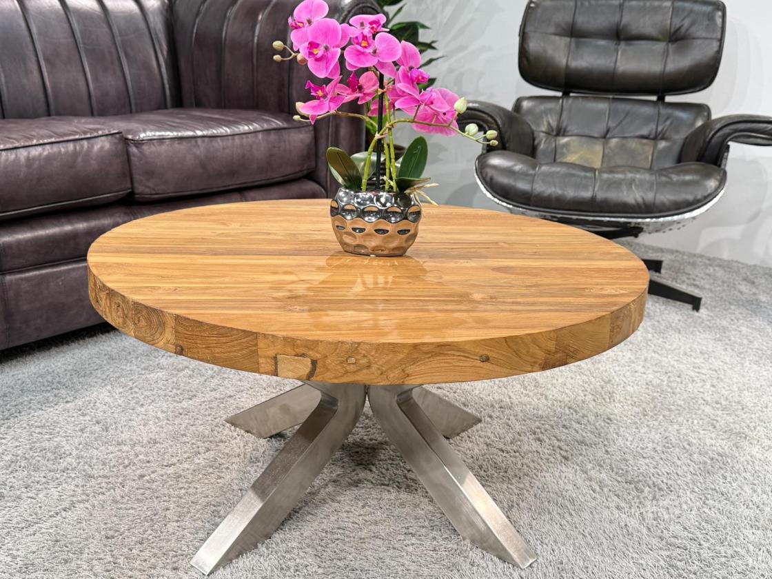 Runder Wohnzimmertisch Eternia 80 cm Holz Edelstahlgestell
