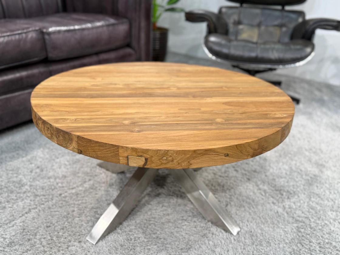 Runder Wohnzimmertisch Eternia 80 cm Holz Edelstahlgestell