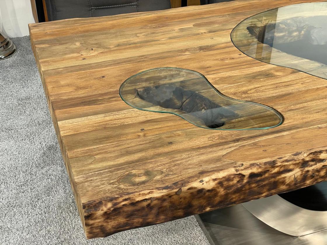 Stilvoller Esstisch aus massivem Teakholz und Glas 220 cm