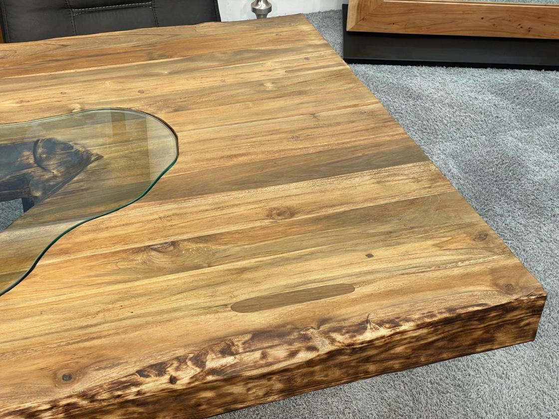 Stilvoller Esstisch aus massivem Teakholz und Glas 220 cm