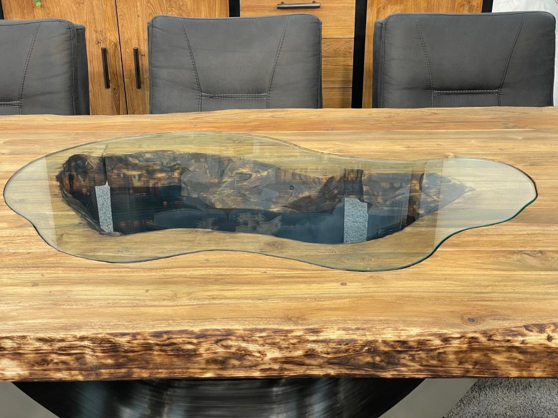 Stilvoller Esstisch aus massivem Teakholz und Glas 220 cm
