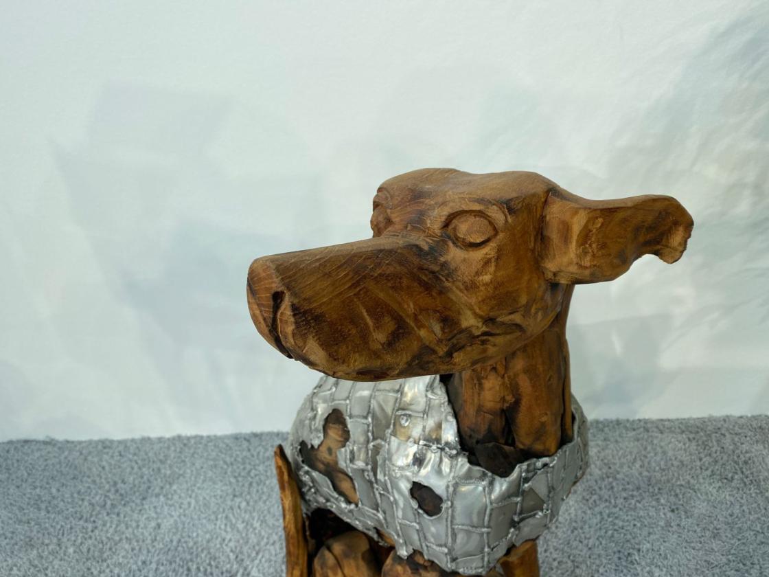 Deko Sitzender Hund 100 cm aus Holz und Aluminium