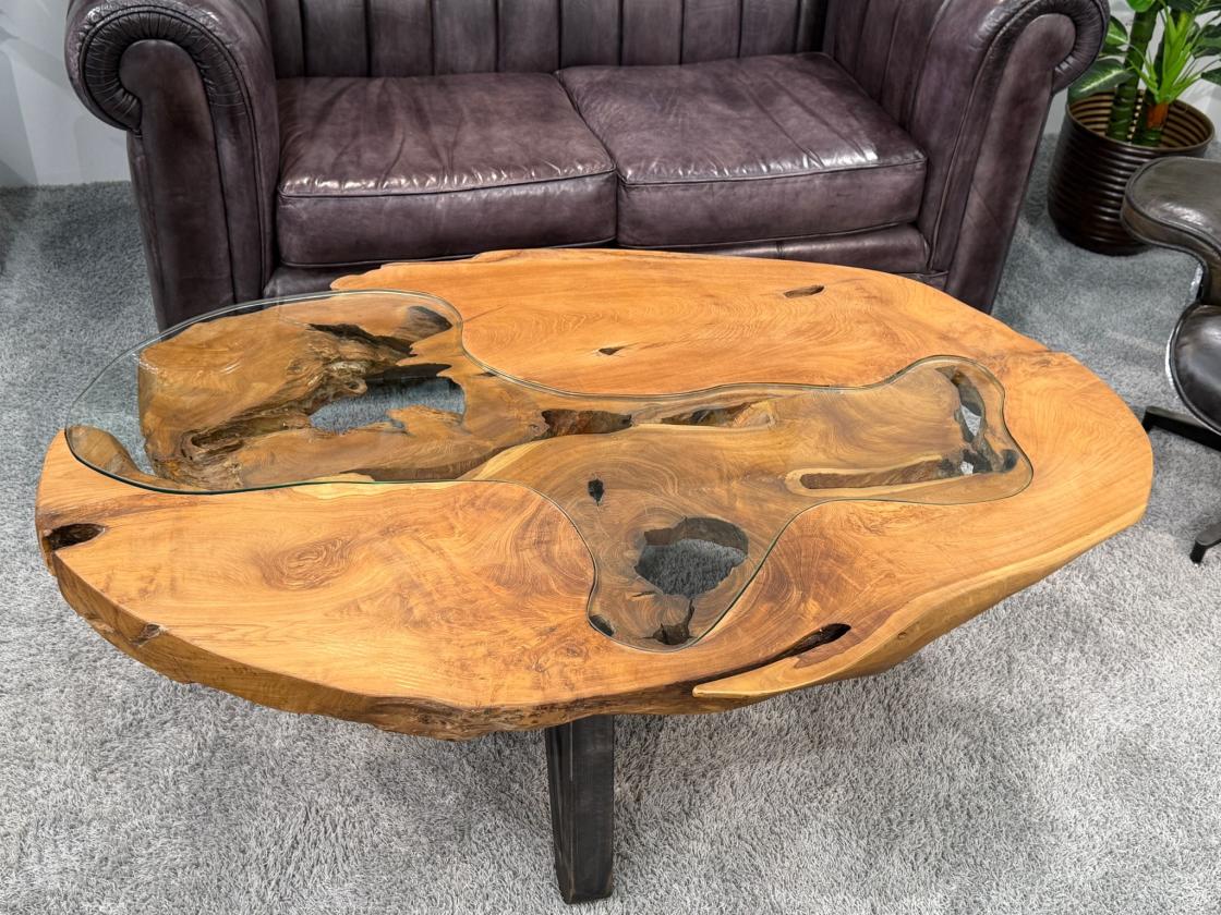 Einzigartiger Wohnzimmertisch Baumstamm Baumscheibe massiv Wohnzimmerideen
