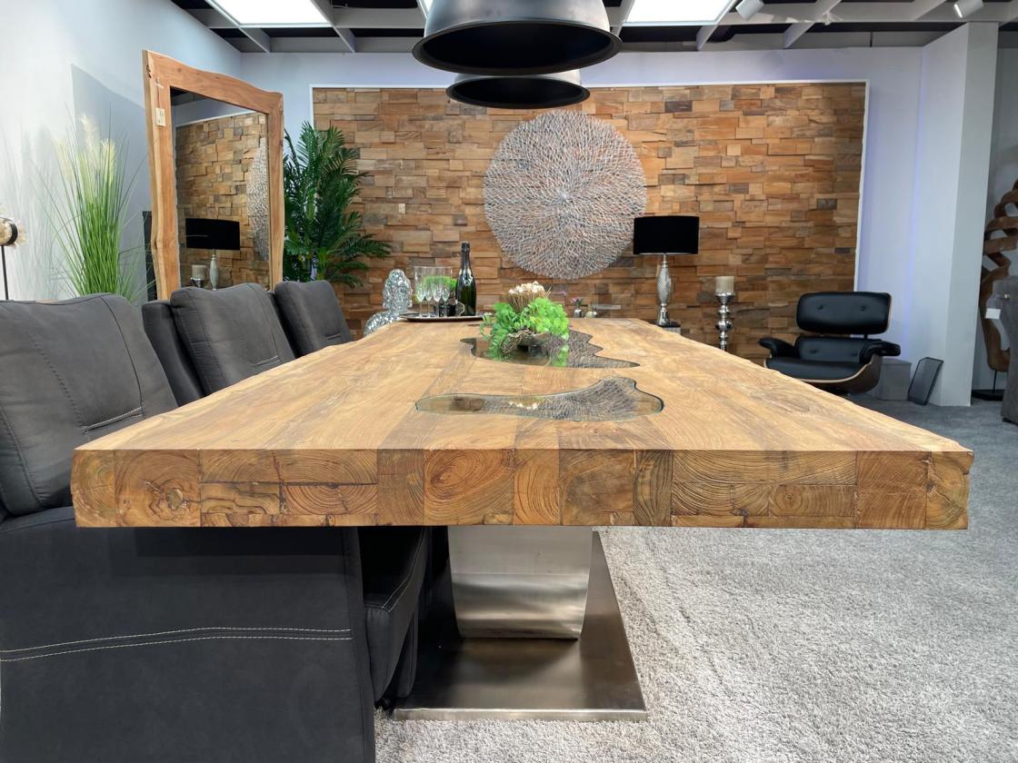 Massivholz Esstisch aus Teak Altholz 250cm