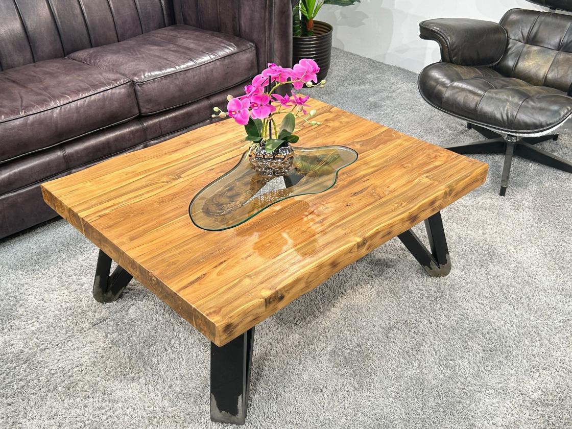 Eckiger Couchtisch aus massivem Holz EOS 100 x 80 cm