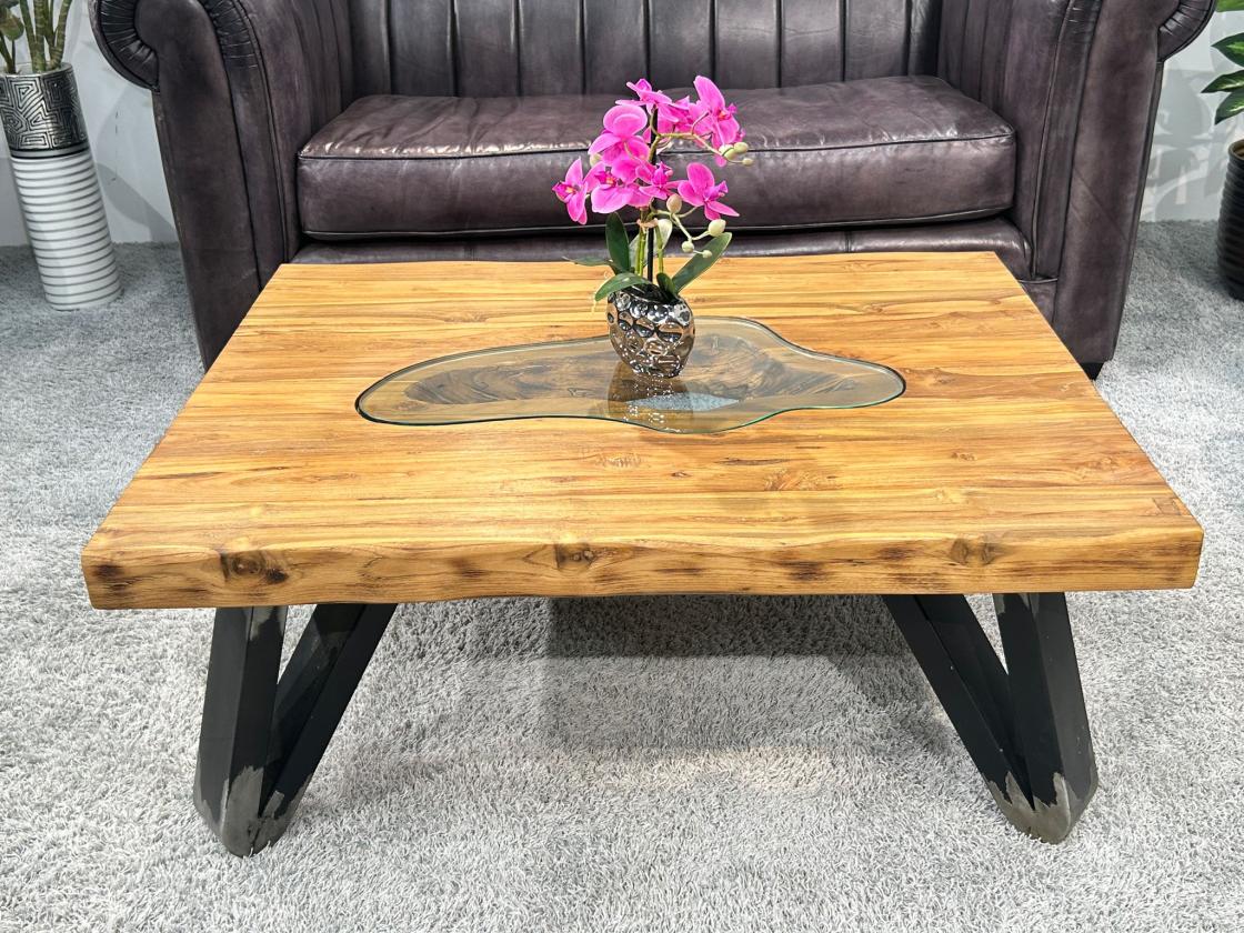 Eckiger Couchtisch aus massivem Holz EOS 100 x 80 cm