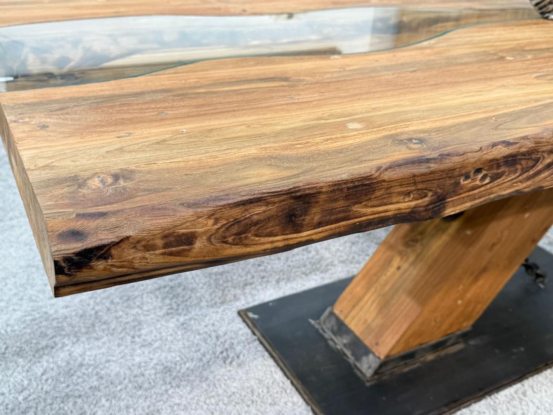 Eckiger Esszimmertisch mit massiver Teakplatte, 200x100 cm