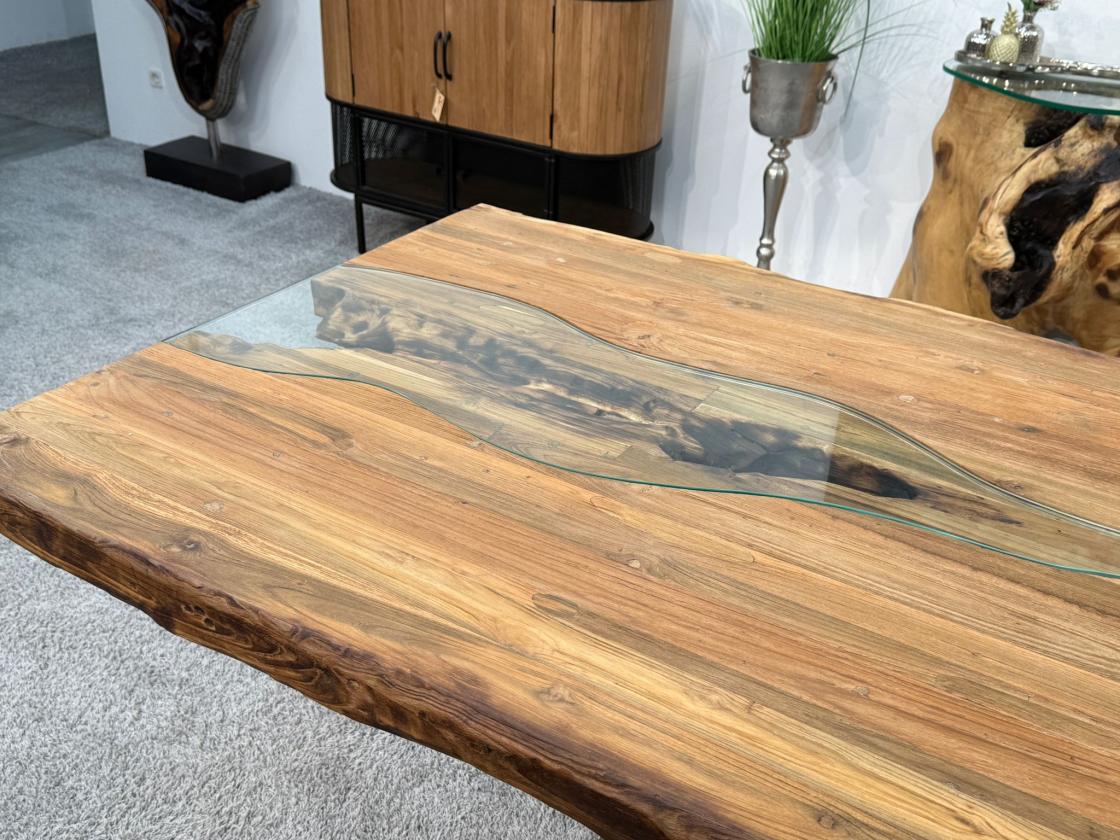 Eckiger Esszimmertisch aus Teakholz, 200x100 cm, 7 cm dick
