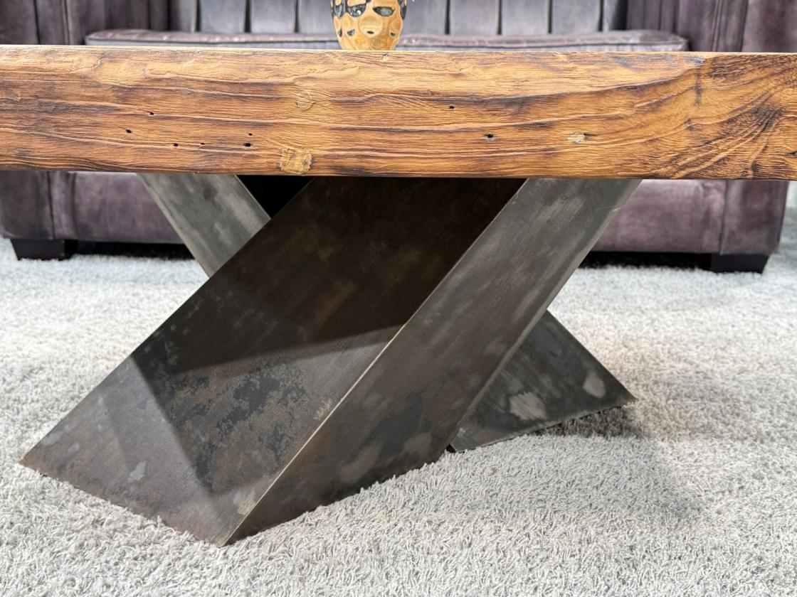 Teakholz-Couchtisch mit Kreuzbeinen, rechteckig, 100x83x43,5 cm