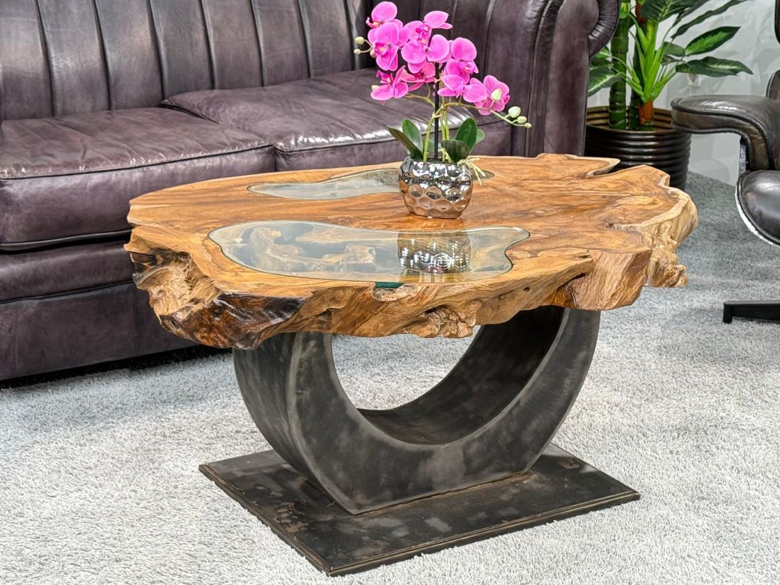 Massivholz Couchtisch Baumstamm Baumscheibe Expression Handarbeit