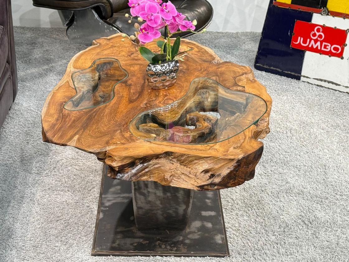 Massivholz Couchtisch Baumstamm Baumscheibe Expression Handarbeit