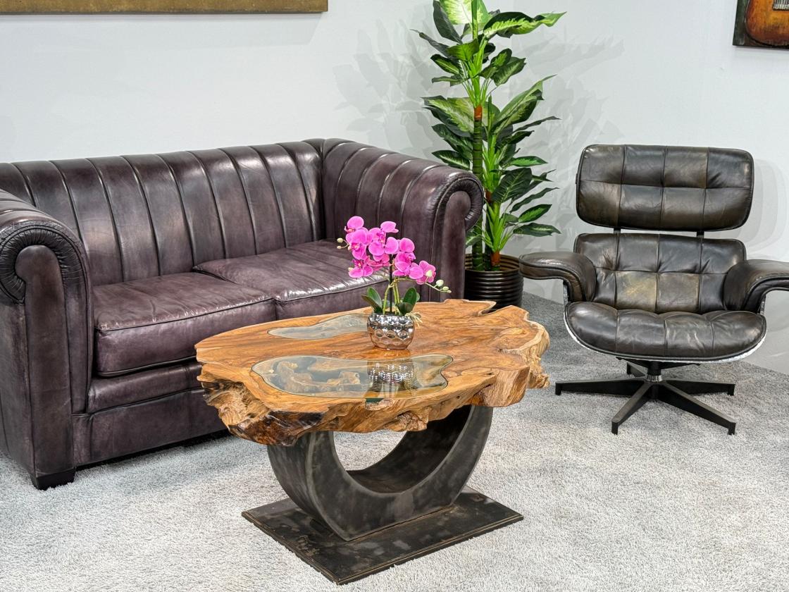 Massivholz Couchtisch Baumstamm Baumscheibe Expression Handarbeit