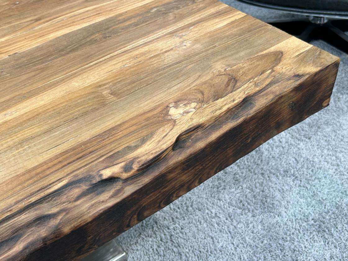 Massiver Couchtisch Holz mit Edelstahl modern rustikal Massivholz