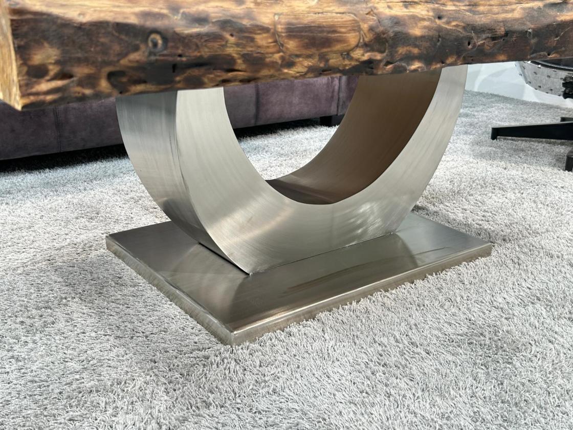 Massiver Couchtisch Holz mit Edelstahl modern rustikal Massivholz
