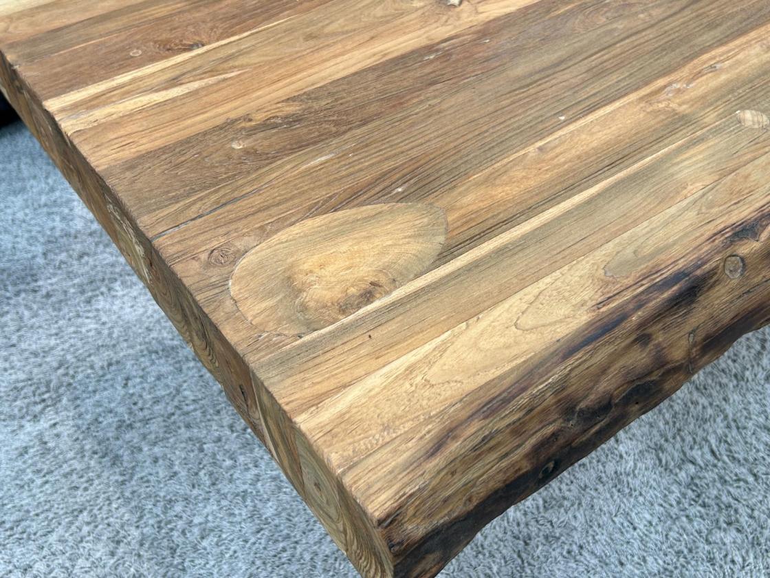 Massiver Couchtisch Holz mit Edelstahl modern rustikal Massivholz