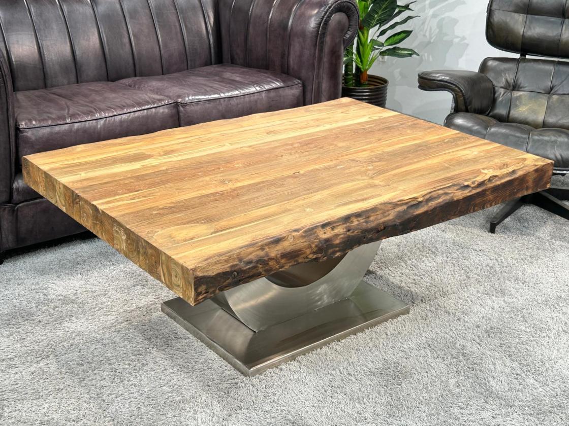 Massiver Couchtisch Holz mit Edelstahl modern rustikal Massivholz
