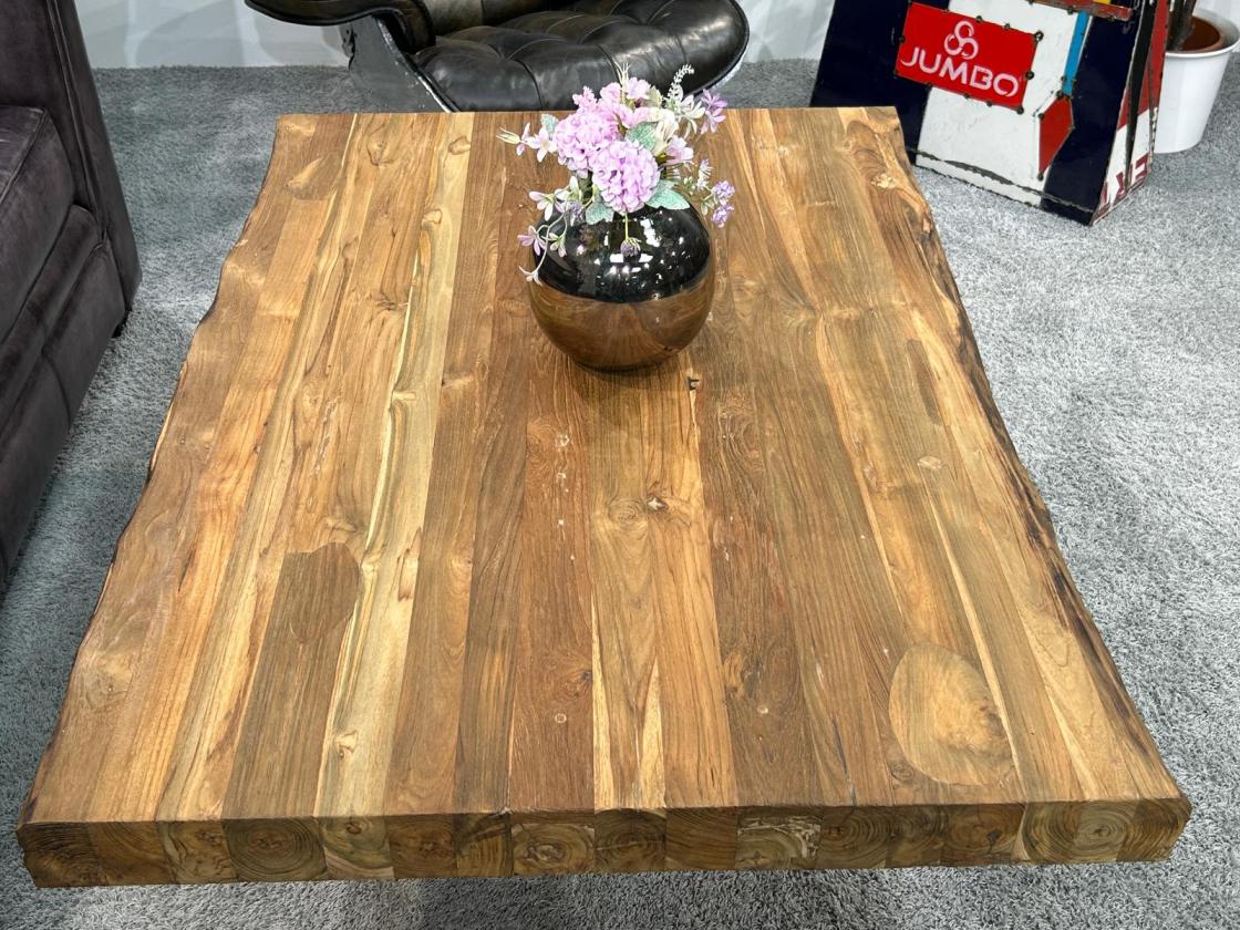 Massiver Couchtisch Holz mit Edelstahl modern rustikal Massivholz