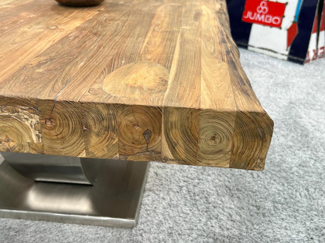 Massiver Couchtisch Holz mit Edelstahl modern rustikal Massivholz