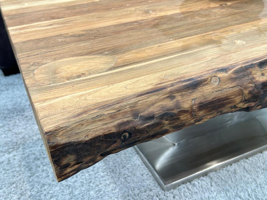 Massiver Couchtisch Holz mit Edelstahl modern rustikal Massivholz