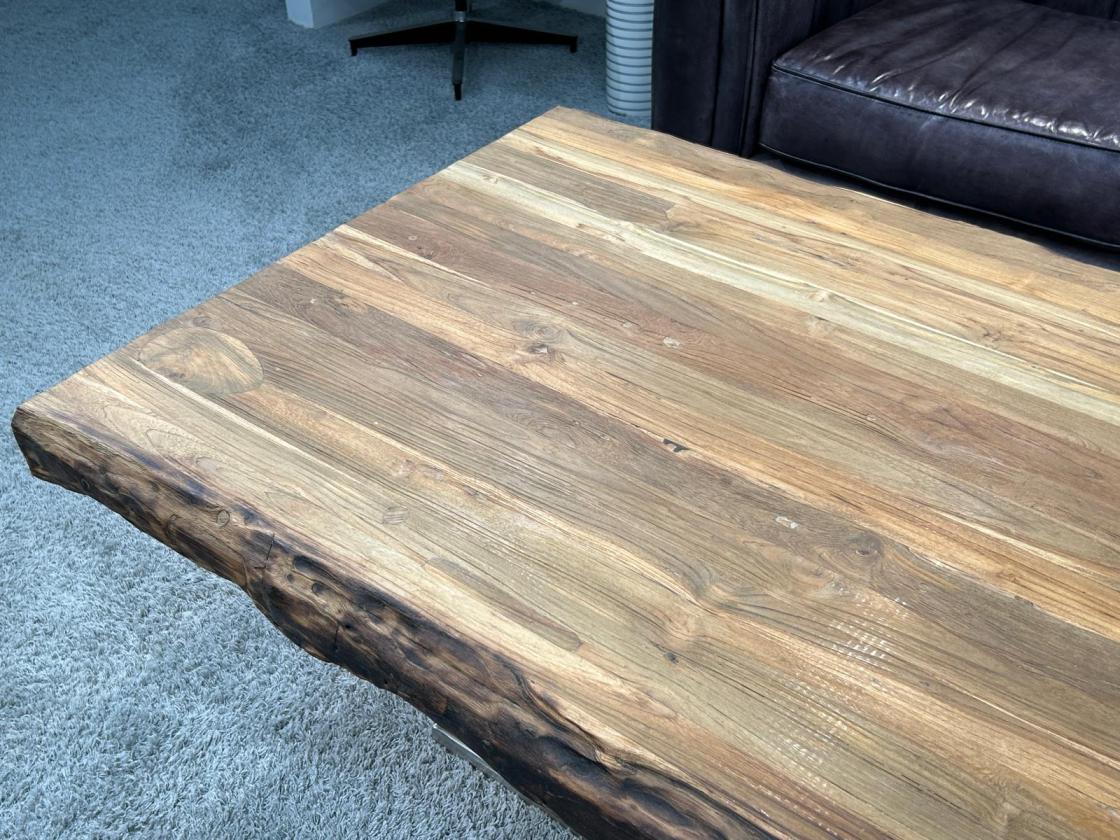 Massiver Couchtisch Holz mit Edelstahl modern rustikal Massivholz