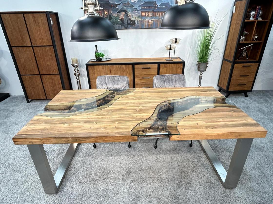 Holztisch Esstisch Glaseinlagen