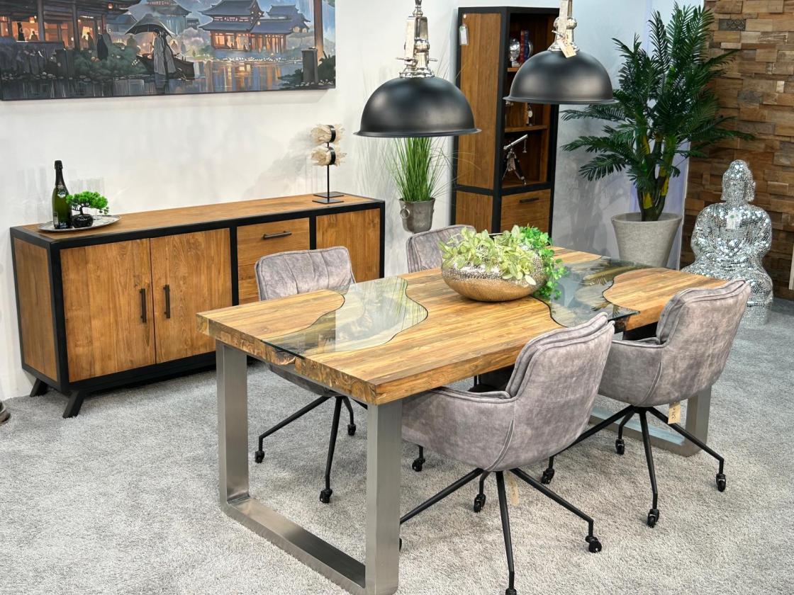 Holztisch Esstisch Glaseinlagen