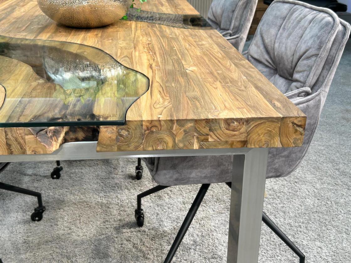Holztisch Esstisch Glaseinlagen