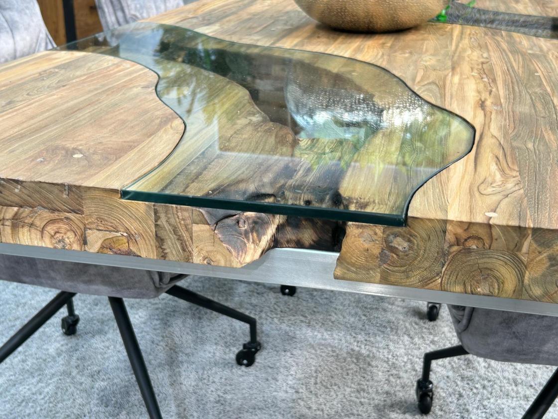 Holztisch Esstisch Glaseinlagen