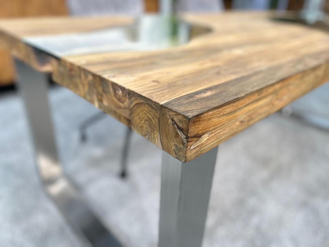 Holztisch Esstisch Glaseinlagen