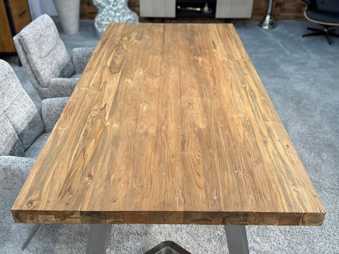 Massivholz Esstisch Elements 180 cm Teakholz mit Glaseinlage