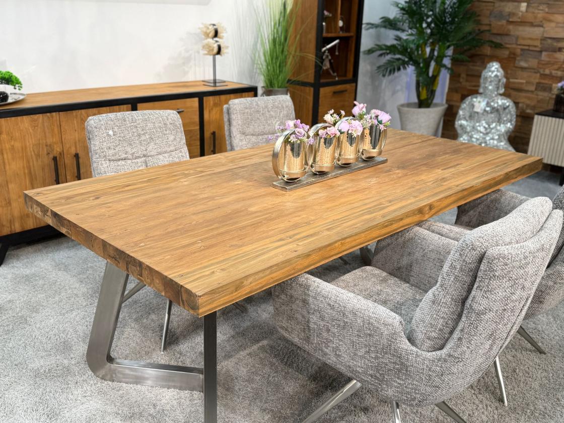 Massivholz Esstisch Elements 180 cm Teakholz mit Glaseinlage