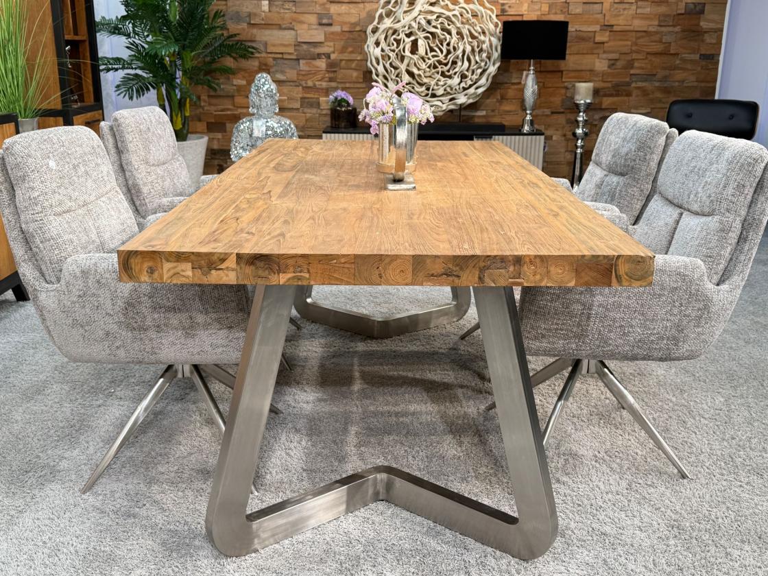 Massivholz Esstisch Elements 180 cm Teakholz mit Glaseinlage