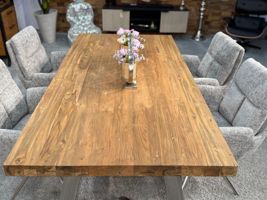 Massivholz Esstisch Elements 180 cm Teakholz mit Glaseinlage