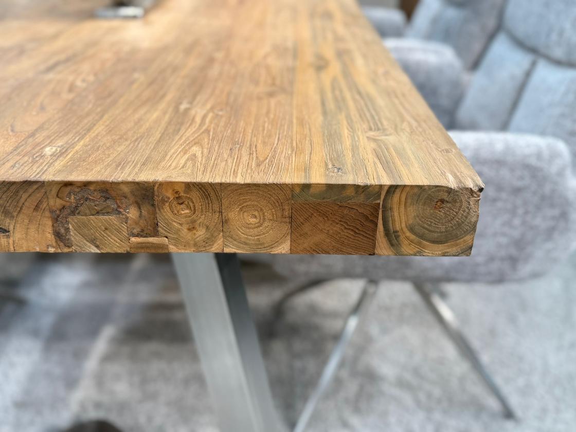 Massivholz Esstisch Elements 180 cm Teakholz mit Glaseinlage