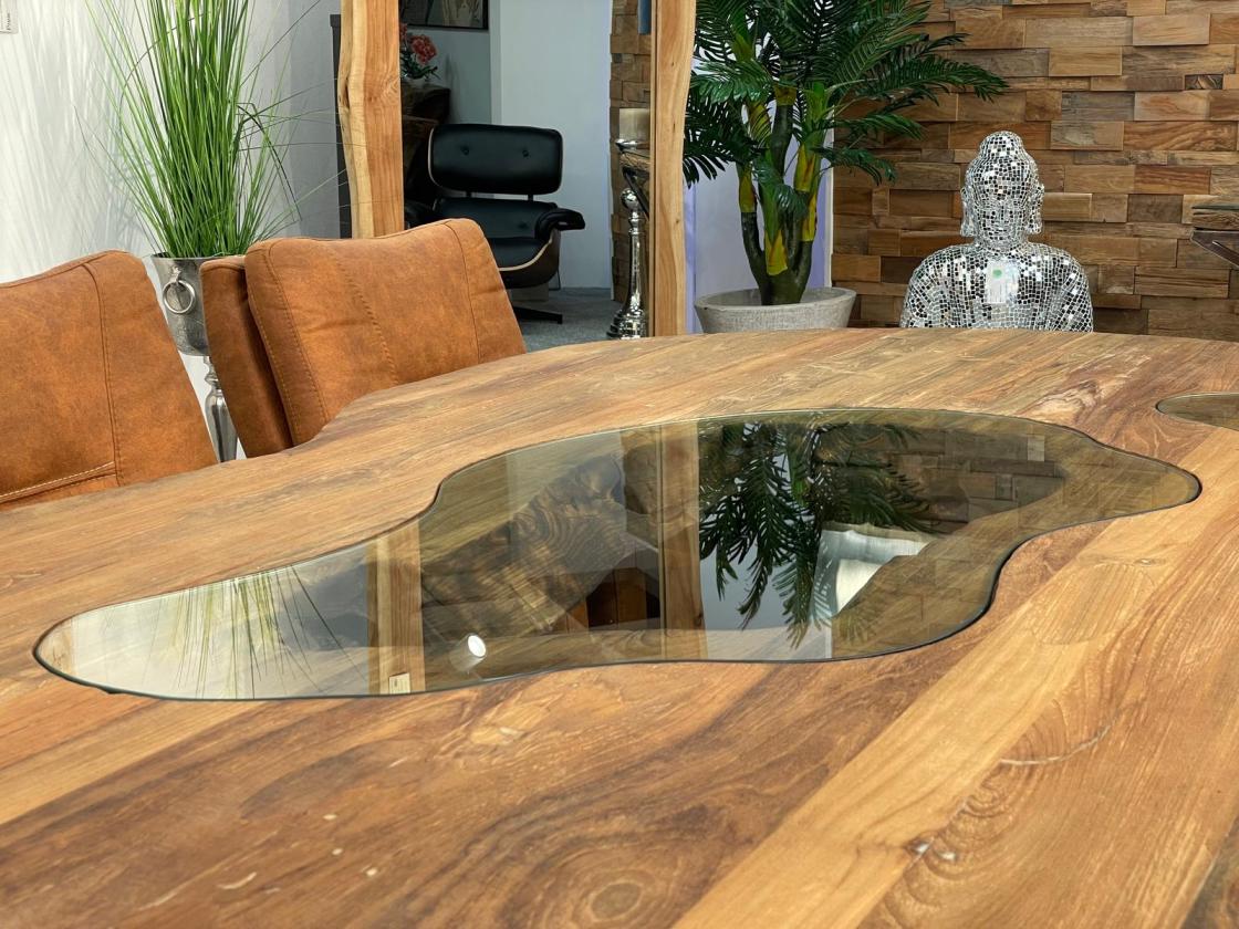 Esstisch Fusion 250 cm Ovaler Massivholztisch mit Edelstahlgestell