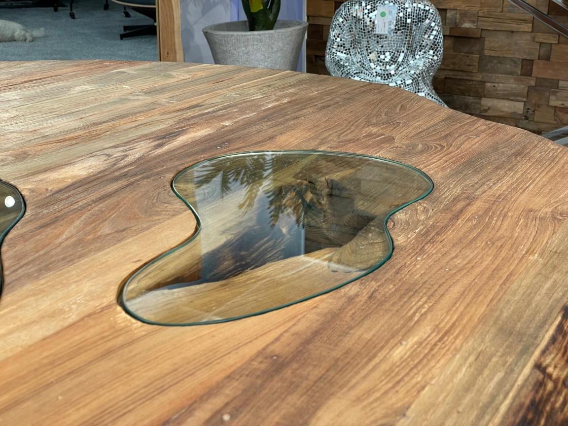 Esstisch Fusion 250 cm Ovaler Massivholztisch mit Edelstahlgestell