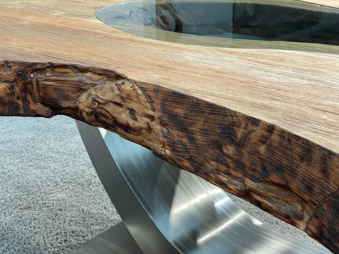 Esstisch Fusion 250 cm Ovaler Massivholztisch mit Edelstahlgestell