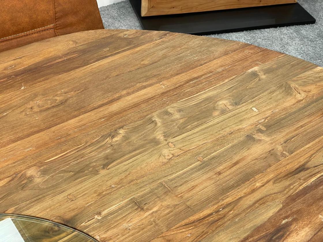 Esstisch Fusion 250 cm Ovaler Massivholztisch mit Edelstahlgestell
