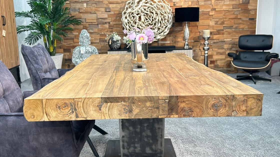 Esstisch für 6 Personen aus recyceltem Holz, 180x90x78 cm