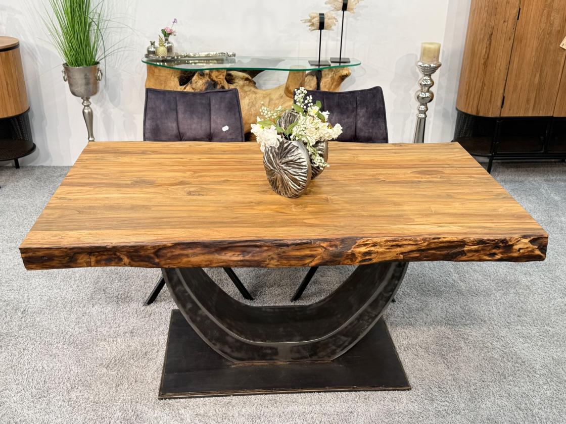 Esstischfuß aus recyceltem Holz und Metall, U-Form