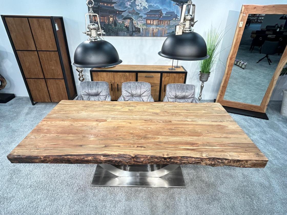 Wohnzimmertisch Deep Island 220x100 aus massivem Altholz und Edelstahl
