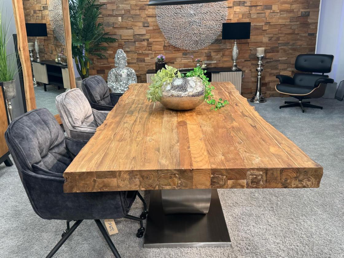 Esszimmertisch Deep Island 220 x 100 cm Altholz Edelstahl
