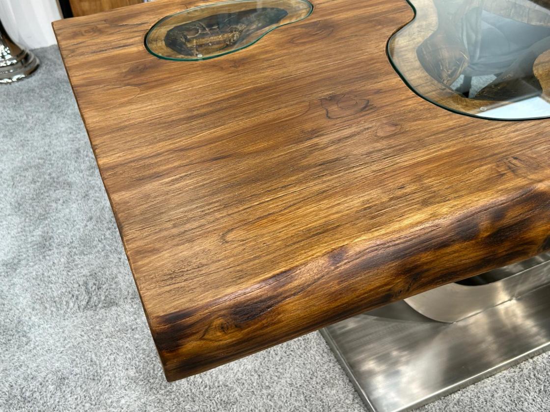 Massivholz Esstisch "Deep Island" mit Glaseinlage 180 cm