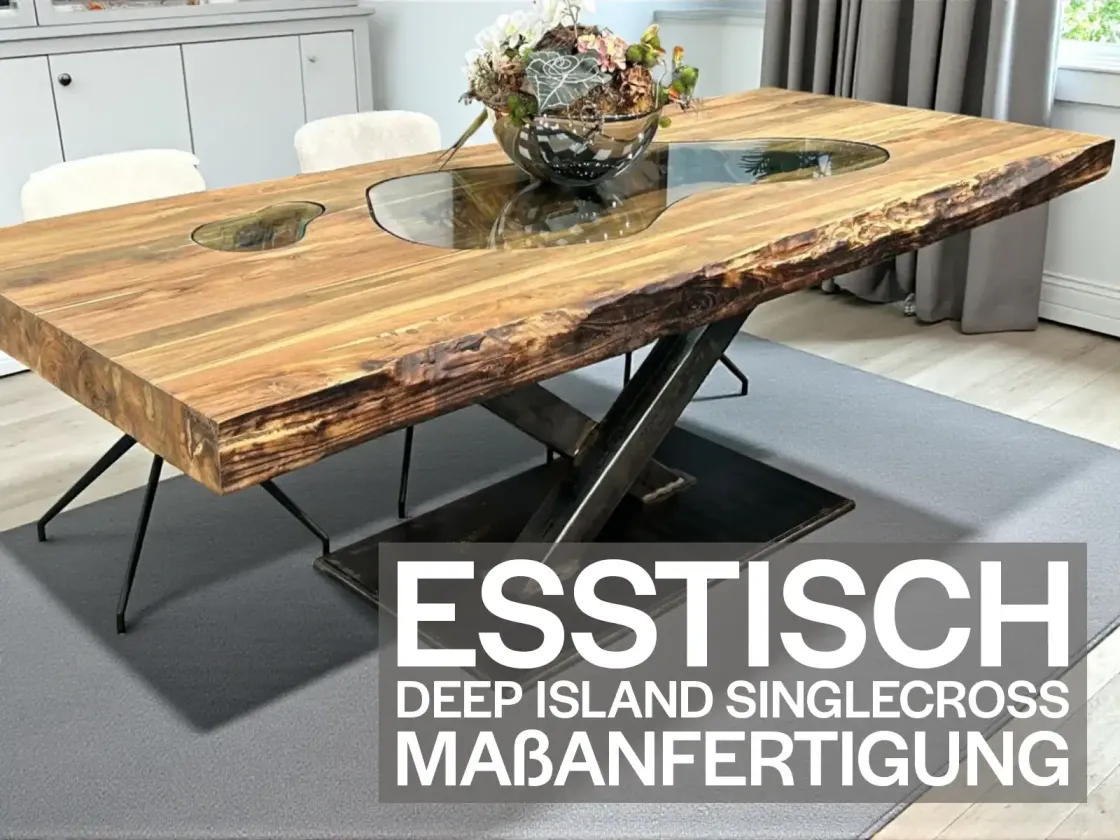 Massiver Esstisch auf Wunschmaß gefertigt Deep Island Singlecross