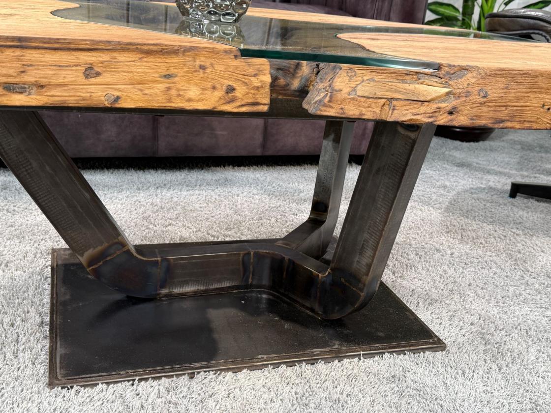 Massivholz Couchtisch mit Glaseinlage Fjord