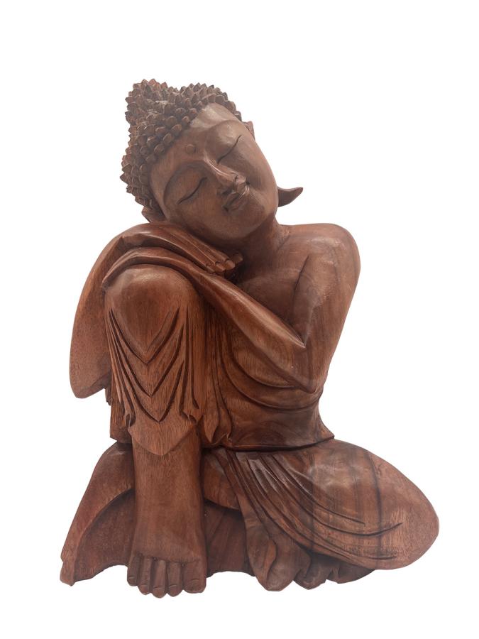 Handgeschnitzte Deko-Skulptur Buddha L aus Massivholz