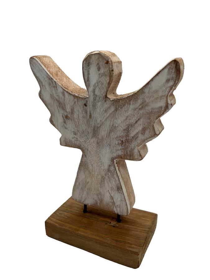 Handgeschnitzte Dekoration aus Holz Engel weiß S